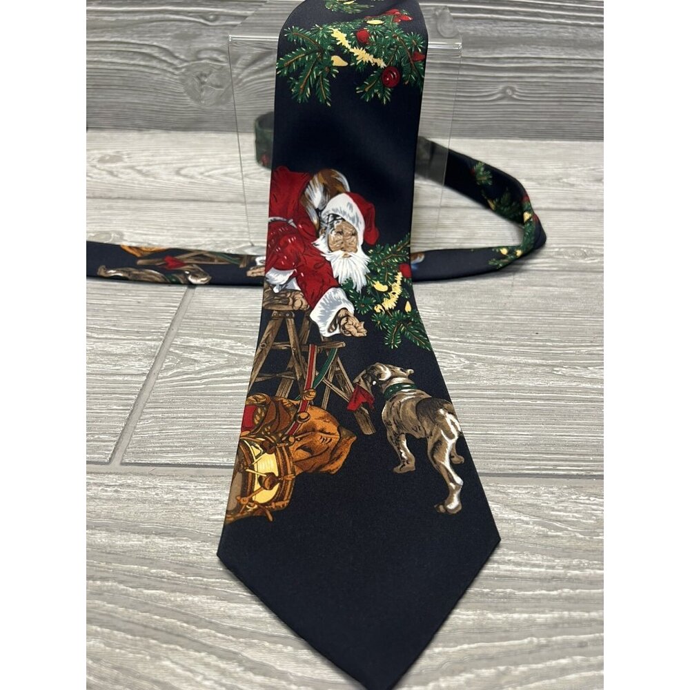 Vintage Christmas Saturday Evening Post Silk Neck Tie Santa & Dog 1996 Canada